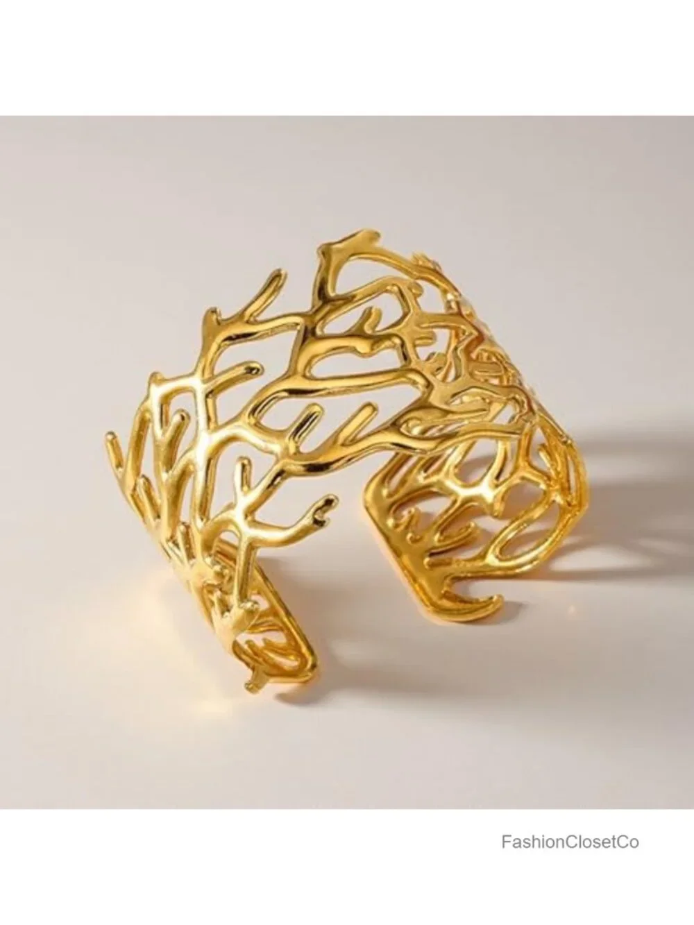 Wide Chunky Gold Cuff Bracelet - Open Cuff Bangle Adjustable, Hypoallergenic